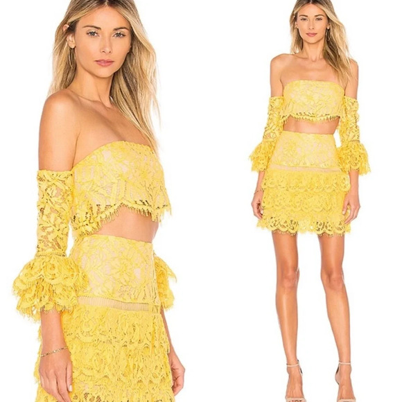 NWT Lovers + Friends Revolve Yellow Lace Thorne Top Golden Yellow XS - Picture 1 of 9